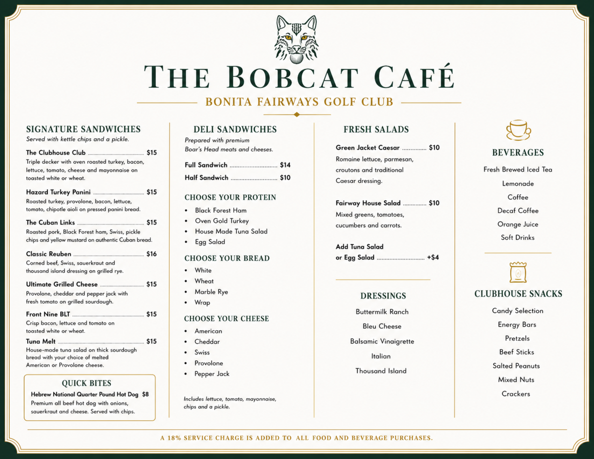 Bobcat Cafe Menu